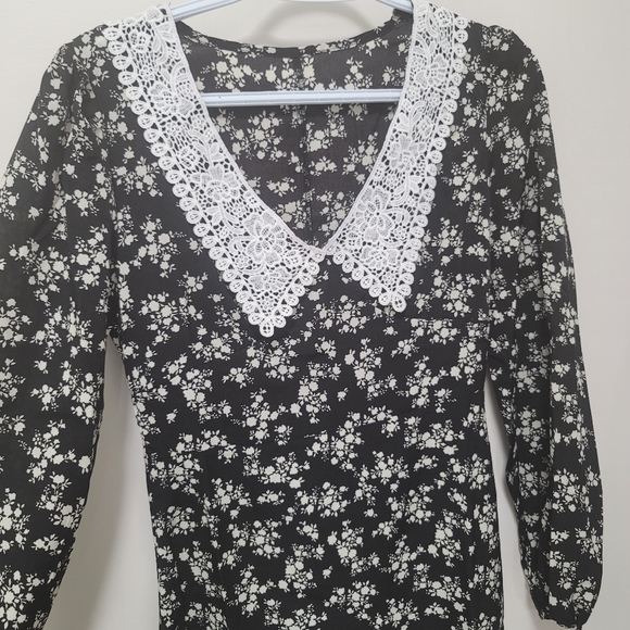 Floral Print White Collar Dress Inspired by Netflix Wednesday - Picture 6 of 8